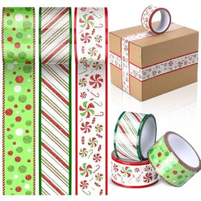 3 Rolls Christmas Packing Tapes Christmas Decorative Duct Tape 100 yd x 2 Inches Style Printed for Xmas Scrapbooking Crafting Boxes Small Business Packages(Classical)