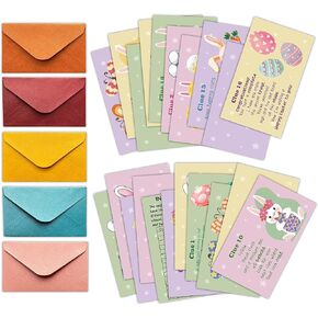 Easter Treasure Hunt Clues Game Cards, Bunny Scavenger Hunt Card Game(21 Cards With Envelopes), Indoor Ourdoor Party Games Supplies Activities for Adults Family Teachers Students(A05)