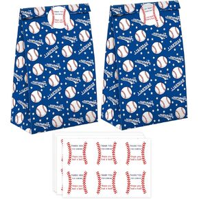 SamPartyShop 24 Pack Baseball Party Candy Favor Bags with Stickers, Baseball Goodie Gift Treat Bags Baseball Themed Birthday Party Supplies