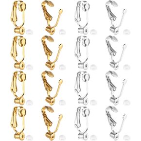 8 Pairs Earring Clip Backs Clip-On Earring Converter Components Earring Converters Pierced to Clip Invisible Gold and Silver Clip on Converter for Post Earrings Findings Post for None Pierced Ears