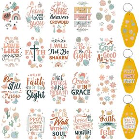 UV DTF Wrap Transfer Stickers - 80 Pcs Boho Bible Verse UV DTF Stickers for Motel Keychain, Butterfly Flower Inspirational Quotes UVDTF Wraps for Hotel Keychain