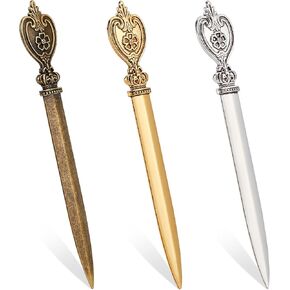 CRASPIRE 3 Pieces Envelope Opener Set Stainless Steel Letter Opener Flower with Heart-Shape Handle,Lightweight Letter Opener Slitter Mail Opener Tool for School Office Home(Silver Gold Bronze)