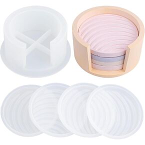 Framendino, 5 Pack Circular Stripe Round Coaster Silicone Resin Epoxy Molds Set with Organizer Box for DIY Crafts Coffee Cup Tray Mats Home Decoration