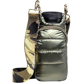 Original Crossbody Water Bottle Holder Bag with Strap.Stylish Puffer Bag.Pockets for Phone & Accessories.BEST GIFT (Olive Green)