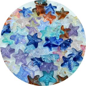 60pcs Starfish Crystal Glass Beads for Jewelry Making Starfish Glass Spacer Beads Colorful Cute Starfish Beads for Earring Bracelet Necklace Key Chains Jewelry DIY Craft Making, 14mm