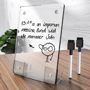 Frosted Acrylic White Board 8x6 Inches, Frameless Desktop Tablet Dry Erase Board with Flexible Magnetic Stand and Markers, Mini Whiteboard Desk Accessories for Home, Office, School