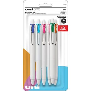 uni-ball Uniball Uni One Retractable Gel Pens, Medium Point (0.7mm), Assorted Ink, 6 Count