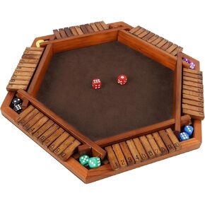Juegoal Wooden Shut The Box Dice Game for 1-6 Players, Upgrade Tabletop Board Game with 12 Dice for Kids Adults Families, Classics Travel Portable Classroom Home Party Pub Board Game Sets