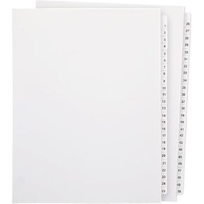 Yeaqee 1 Set 1-50 Numbered Tab Dividers Un-Punched 8.5 x 11 Inch White Paper Binder Index Dividers with Number Tabs for Office Documents Files Letter Size