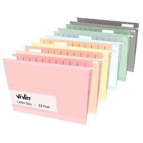 ViVin Hanging File Folders, 1/5-Cut Adjustable Tabs with 24 Per Box, 2 Inch Expansion, 24 Pack Letter Size Hanging File Folders, Designed for Office Home School Filing Cabinet(Pink)