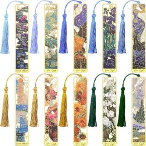10 PCS Metal Bookmarks with Tassel, Bookmarks for Reading Women, Pretty Bookmarks for Women, Beautiful Metal Bookmark, Retro Oil Painting Bookmark(BKM-036-F10)