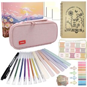 Bible Study Supplies, Bible for Women Study Supplies, Bible Journaling Kit，The Packaging Includes a Diary, Pen Case, Label, Bible Stickers, Bible Highlighters, and Other Learning Tools.