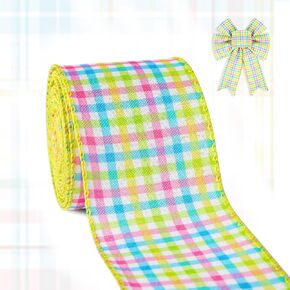 HEEYA Green Easter & Spring Plaid Wired Ribbon, 10 Yards x 2.5 Inches, Polyester Fabric, Perfect for DIY Crafts & Home Decor