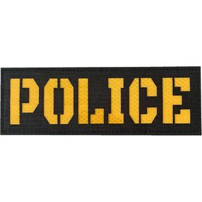 Reflective Police Patch Reflective Back Panel Police Patch with Hook and Loop Laser Cut Patch (Black-White, 8.5x3)