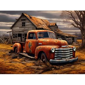 Generic Old Rusted Truck and Wood House 5D Diamond Art Painting for Adults Full Drill Round Diamond Paint by Number Kits for Beginners Gems Cross Stitch for Wall Decor 11.8x15.8inch(3)