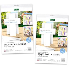 Katy Sue White Cross-Shaped Pop Up Card Blanks with Matching Envelopes. 24 Pack (24 Cards & 24 Envelopes). Cross-Shaped Cards are 5 x 7 Inches.