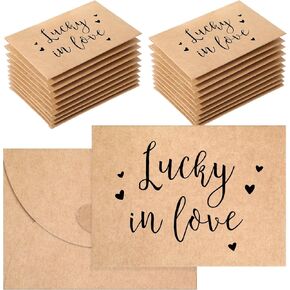 50 Pack Small Lottery Tickets Holder Cute Envelope Holder with Heart Shaped Clasp and Thank You Message Lucky in Love for Wedding Bridal Shower Party Favors, 4.3 x 3.15 in