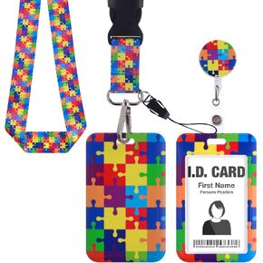 Amaxiu Colorful Puzzle Badge Mostuders مع حبل الانفصالي ، وعي التوحيد قابل للتوحد السحب.