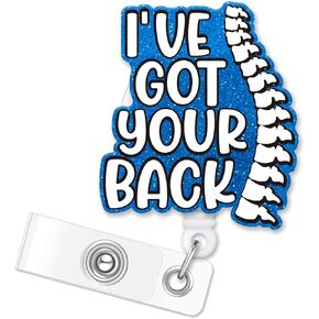 ERHACHAIJIA I've Got Your Back Retractable Pink Glitter Badge Reel with Alligator Clip, Funny Spine ID Card Badge Holder Gift for Nurses Doctors PT Physical Therapist Medical Work Chiropractor