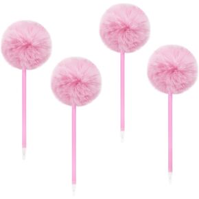 4Pcs Fluffy Pen, Pom Pom Plastic Ballpoint Pen, With Black Ink, Gift Pens for Christmas Stationery Carnival Birthday (Pink)