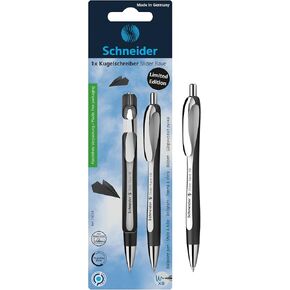 Schneider® Limited Edition Slider Rave Black, XB (Extra Broad) Ballpoint Pen, Refillable + Retractable, 1.4 mm, White-Black Barrel, Blue Ink, Blister Pack of 1 Pen (73260)