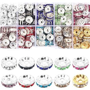 600PCS Rhinestone Spacer Beads for Pens 8mm Rondelle Crystal Beads for Jewelry Necklace Bracelet Making(10 Colors)