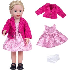 Doll Clothes Accessories 3 Pcs Set, Green Knitted Jacket Coat & Skirt Dress & White Underwear, Fashionable Dress Set for 18" Girl Dolls (Doll & Shoes Not Included)