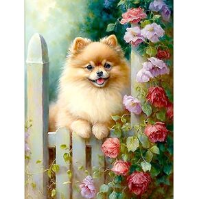 WSLWXSHM Diamond Painting Kits for Adults, Dog Round Full Drill Diamond Art Kits, 5D DIY Paint with Diamonds Crafts for Home Wall Decoration Gifts 12×16Inch Animal