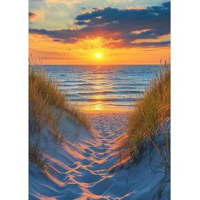 MXJSUA Sunset Diamond Painting for Adults, Beach Diamond Painting Full Drill Landscape Diamond Kits, DIY Diamond Rhinestone Cross Stitch Crystal Painting for Wall Decor 12x16 Inch