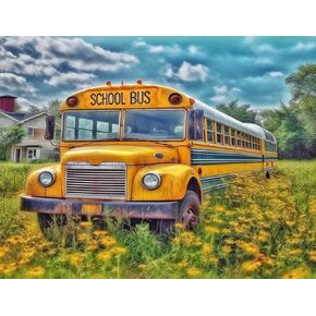 Diamond art Painting Kit for Adults School Bus Old Track Bus by Number Kits Gem Art Wall Home Decor(Canvas 11.8 x15.8inch)