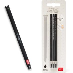 LEGAMI - Erasable Gel Pen, Ball on the End to Remove Ink without Consuming the Paper - Black Thermal Sensitive Ink, Tip Diameter 0.7 mm - Cats Theme