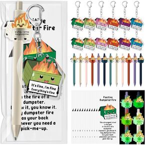 Dumpster Fire Employee Appreciation Gifts Funny Ballpoint Pens Acrylic Keychains Card Inspirational Graduation Emotional Support Gifts Bulk for Coworkers Teacher Team Office(12 Sets) in Kuwait