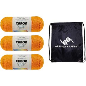 Caron Simply Soft Solids Bone H97003-9703 (3-Skeins - Same Dye Lot) Worsted Medium #4 Acrylic Yarn for Crocheting and Knitting with Project Bag