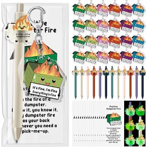 Dumpster Fire Employee Appreciation Gifts Funny Ballpoint Pens Acrylic Keychains Card Inspirational Graduation Emotional Support Gifts Bulk for Coworkers Teacher Team Office(12 Sets)
