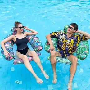 FindUWill 2 Pack Adult Pool Floats Inflatable Pool Float Chairs Summer Inflatable Swimming Pool Lounge Chairs Pool Floaties for Adults Pool Party Summer Water Fun (Flamingo&Green)