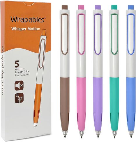 allydrew Whisper Motion Silent Retractable Gel Pen Set (5 Pack), 0.5mm Fine Point, for Home, Office, Work, Colored Ink, Emerald Sky in Kuwait