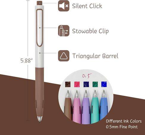 allydrew Whisper Motion Silent Retractable Gel Pen Set (5 Pack), 0.5mm Fine Point, for Home, Office, Work, Colored Ink, Emerald Sky in Kuwait