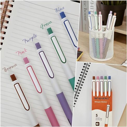 allydrew Whisper Motion Silent Retractable Gel Pen Set (5 Pack), 0.5mm Fine Point, for Home, Office, Work, Colored Ink, Emerald Sky in Kuwait