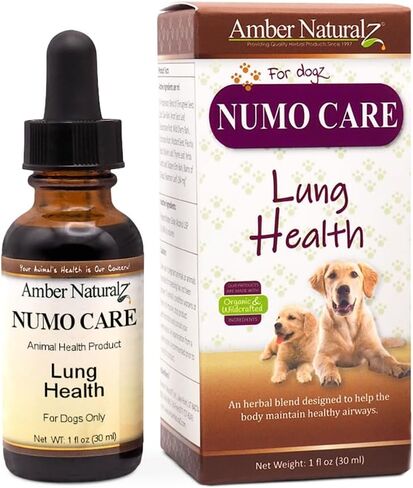 Amber Naturalz Numo Care Lung Health Amblement for Dogs | ملحق الكلاب العشبية لدعم الشعب الهوائية وصحة الرئة التنفسية | 1 زجاجة زجاجية أوقية السائل | تم تصنيعها في الولايات المتحدة in Kuwait