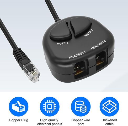 XMSJSIY RJ9 Telephone Training Adapter Selebter Sline 4P4C Phone Line Jack y Splitter Cable مع 2 أزرار كتم لمركز الاتصال -30 سم/11.8 بوصة (2 كتم) in Kuwait
