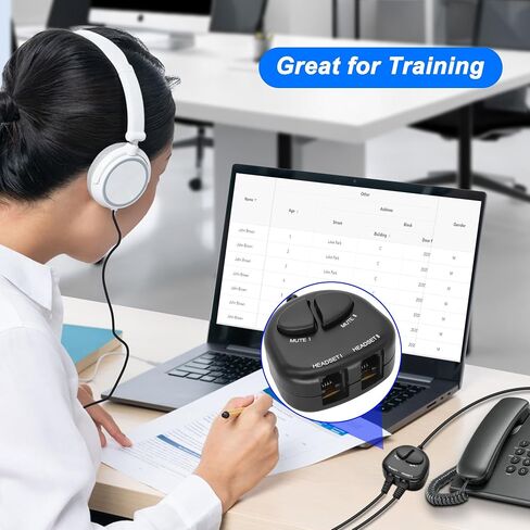 XMSJSIY RJ9 Telephone Training Adapter Selebter Sline 4P4C Phone Line Jack y Splitter Cable مع 2 أزرار كتم لمركز الاتصال -30 سم/11.8 بوصة (2 كتم) in Kuwait