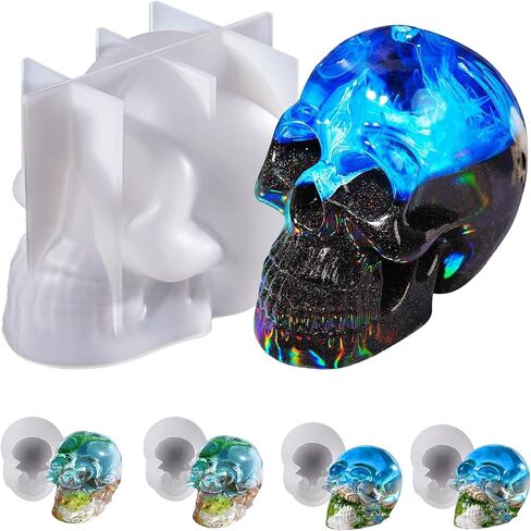 LET'S RESIN Resin Molds Silicone, 1 Pc Large Silicone Skull Epoxy Molds with 4 Pcs Small Skeleton Epoxy Resin Molds for Resin Casting Art Crafts, Candle Making, Home Decor, Pendants, Keychains in Saudi Arabia