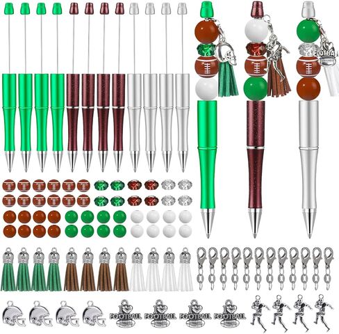 NEWEST 12 Pieces Sports Beadable Pens Plastic Baseball Bead Pens Included 48 Beads 12 Tassels 12 Pendants DIY Ball Beaded Pens Black Ink Bead Ballpoint Pen for Gifts School Office Supplies in Saudi Arabia