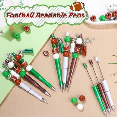 NEWEST 12 Pieces Sports Beadable Pens Plastic Baseball Bead Pens Included 48 Beads 12 Tassels 12 Pendants DIY Ball Beaded Pens Black Ink Bead Ballpoint Pen for Gifts School Office Supplies in Saudi Arabia