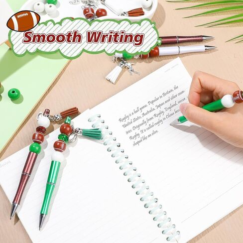 NEWEST 12 Pieces Sports Beadable Pens Plastic Baseball Bead Pens Included 48 Beads 12 Tassels 12 Pendants DIY Ball Beaded Pens Black Ink Bead Ballpoint Pen for Gifts School Office Supplies in Saudi Arabia