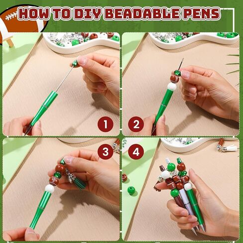 NEWEST 12 Pieces Sports Beadable Pens Plastic Baseball Bead Pens Included 48 Beads 12 Tassels 12 Pendants DIY Ball Beaded Pens Black Ink Bead Ballpoint Pen for Gifts School Office Supplies in Saudi Arabia