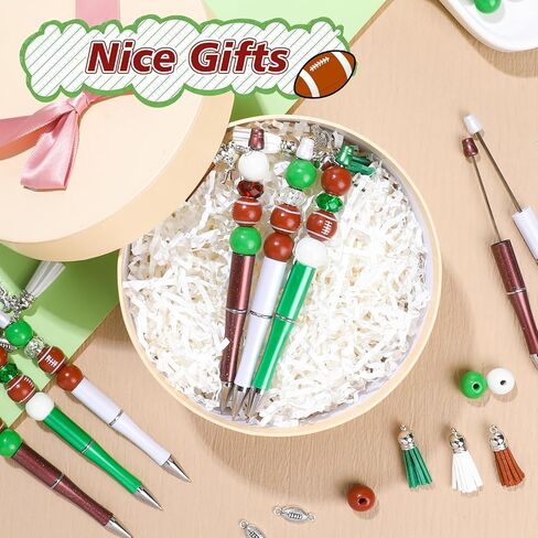 NEWEST 12 Pieces Sports Beadable Pens Plastic Baseball Bead Pens Included 48 Beads 12 Tassels 12 Pendants DIY Ball Beaded Pens Black Ink Bead Ballpoint Pen for Gifts School Office Supplies in Saudi Arabia