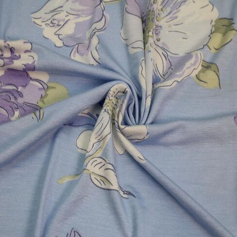 Stylish FABRIC 60" Wide Printed Large Flowers Rayon Spandex Jersey Knit Fabric by The Yard-4-Way Stretch(180GSM) Breathable-Apparel, Maternity, Headbands, Decoration & DIY, Sky Blue Lavender 3 Yards in Saudi Arabia