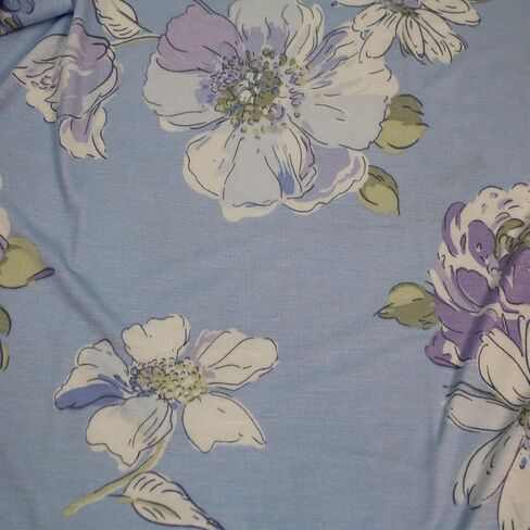 Stylish FABRIC 60" Wide Printed Large Flowers Rayon Spandex Jersey Knit Fabric by The Yard-4-Way Stretch(180GSM) Breathable-Apparel, Maternity, Headbands, Decoration & DIY, Sky Blue Lavender 3 Yards in Saudi Arabia