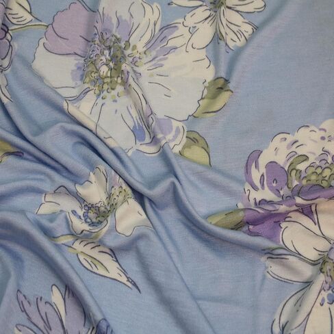 Stylish FABRIC 60" Wide Printed Large Flowers Rayon Spandex Jersey Knit Fabric by The Yard-4-Way Stretch(180GSM) Breathable-Apparel, Maternity, Headbands, Decoration & DIY, Sky Blue Lavender 3 Yards in Saudi Arabia